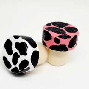 Hand-Painted Cow Print Wine Stoppers, You Receive Two, Great Gifts!